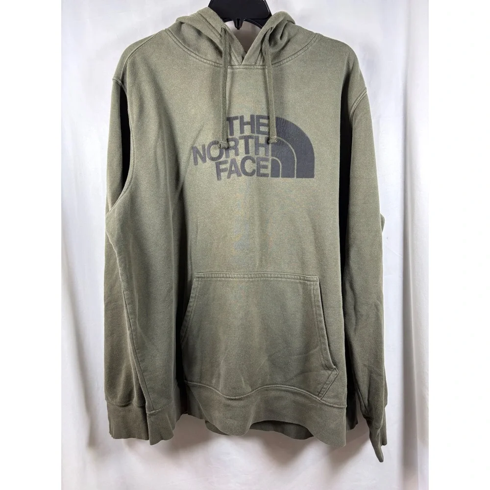 The North Face Mens XL Olive Green Logo Pullover Hoodie Fleece Sweatshirt